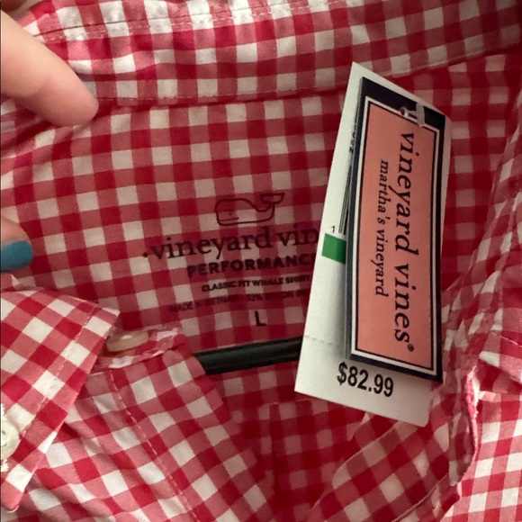Mens Vineyard Vines Pink and White Gingham Button-Down Shirt - Picture 2 of 2
